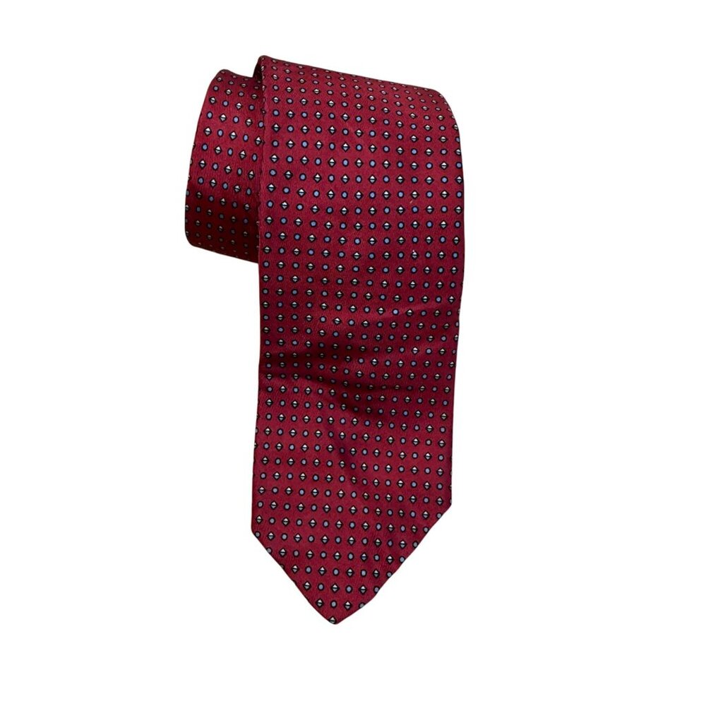 Christian Dior Cravates Red Geometric Pattern Silk Tie Mens Accessory